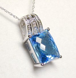 
Emerald Blue Topaz & Diamond Pendant
