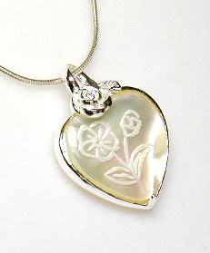 
Flower Etched Mother of Pearl Pendant
