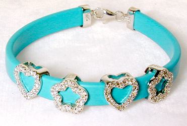 
CZ Heart & Star Turqoise Rubber Bracelet

