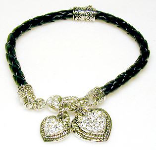 
CZ Heart Charm Braided Leather Bracelet

