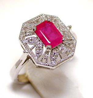 
Emerald-cut Ruby & Diamond Antique Ring
