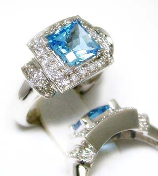 
Princess Blue Topaz & Diamond Ring 
