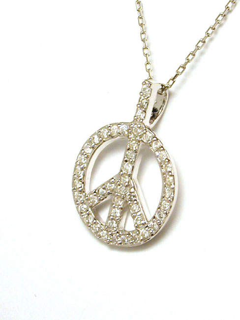 
Sterling Siver Pave-set Cubic Zirconia Peace Sign Pendant - Chain not included

