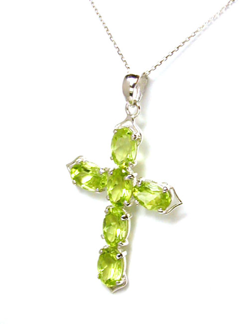 
14k White Gold Bold Oval Peridot Cross Pendant (chain not included)
