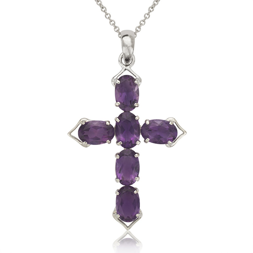
Bold Oval Amethyst Cross Pendant (with chain)
