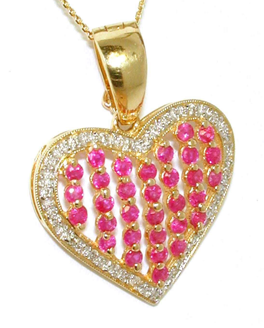 
Elegant Round Ruby and Diamond Heart Pendant

