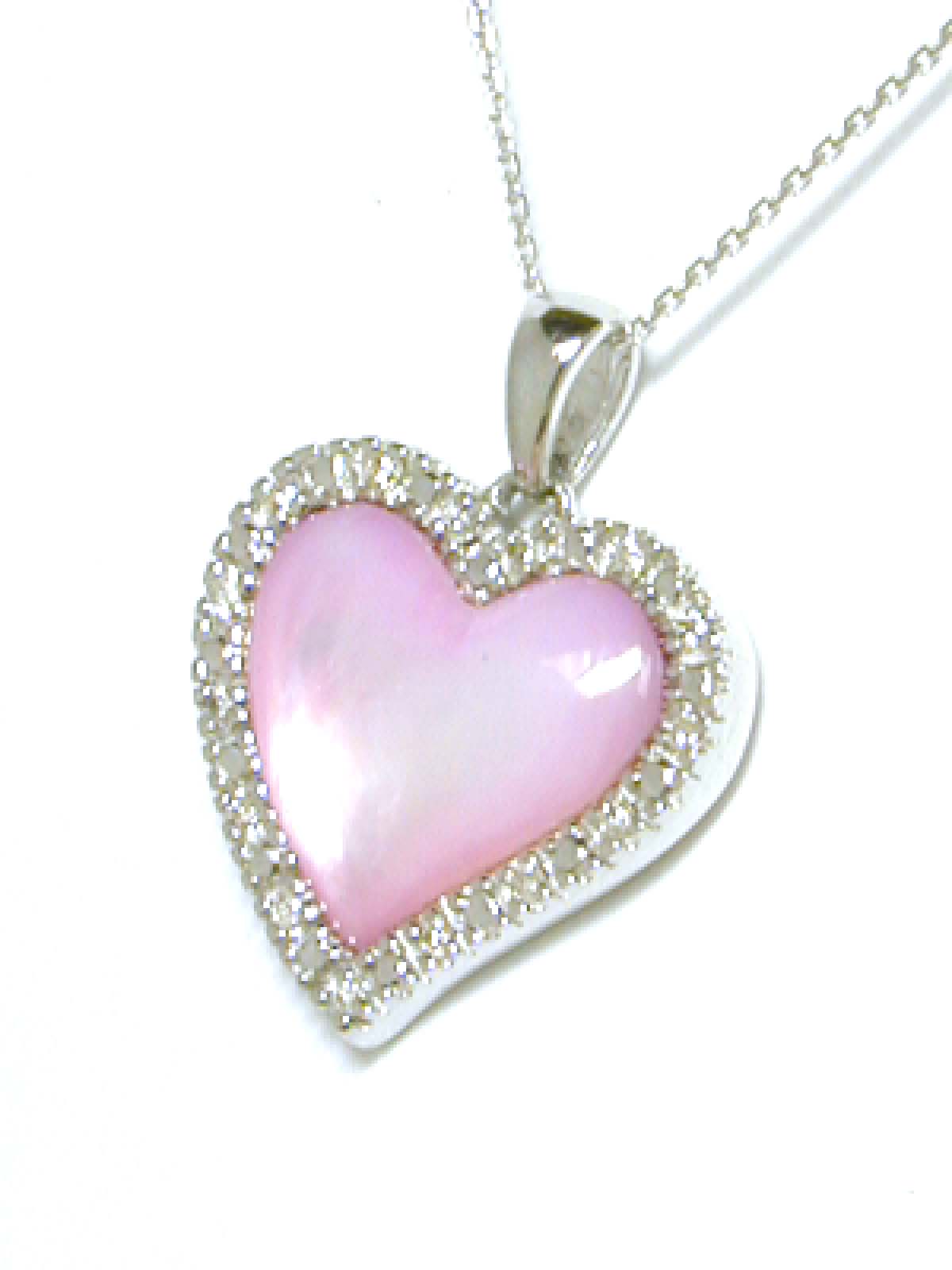 
Elegant Pink Mother of Pearl & Diamond heart shaped Pendant
