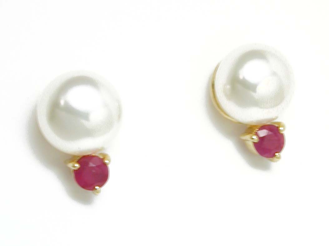 
Elegant Freshwater Cultured Pearl and Round Ruby Earrings
