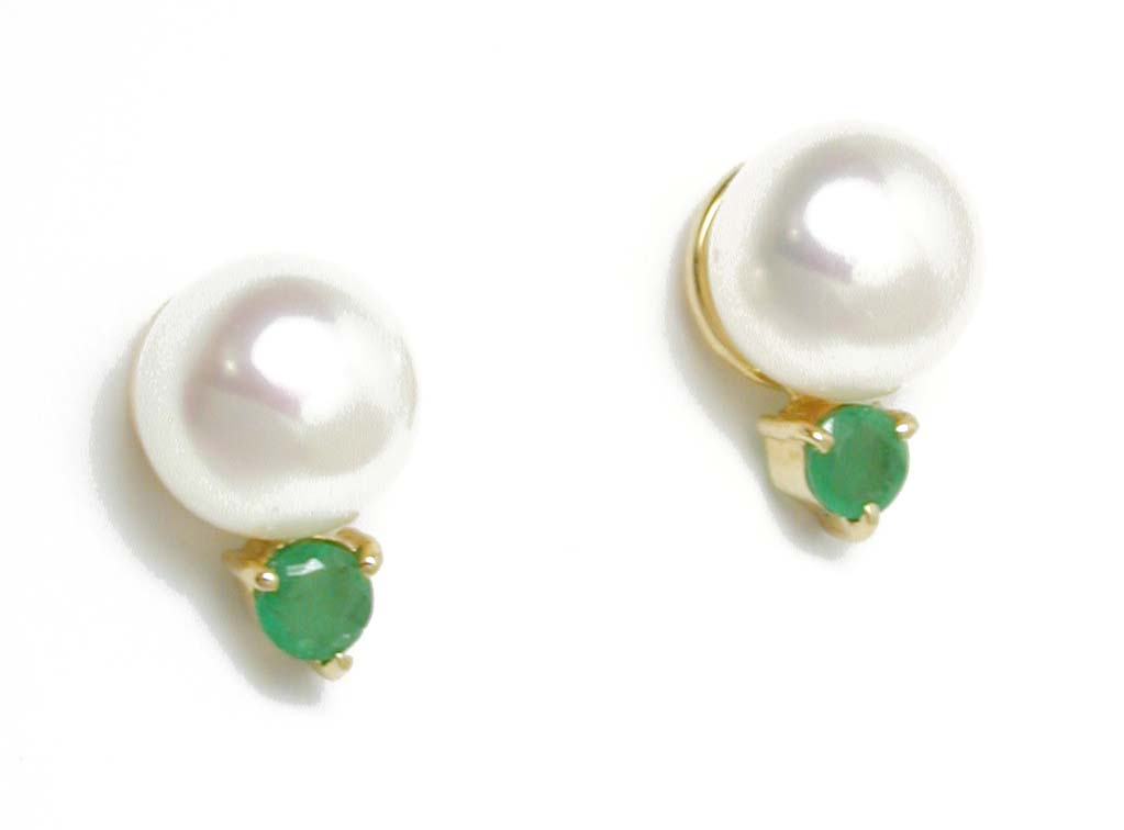 
Elegant Freshwater Cultured Pearl and Round Emerald Earrings
