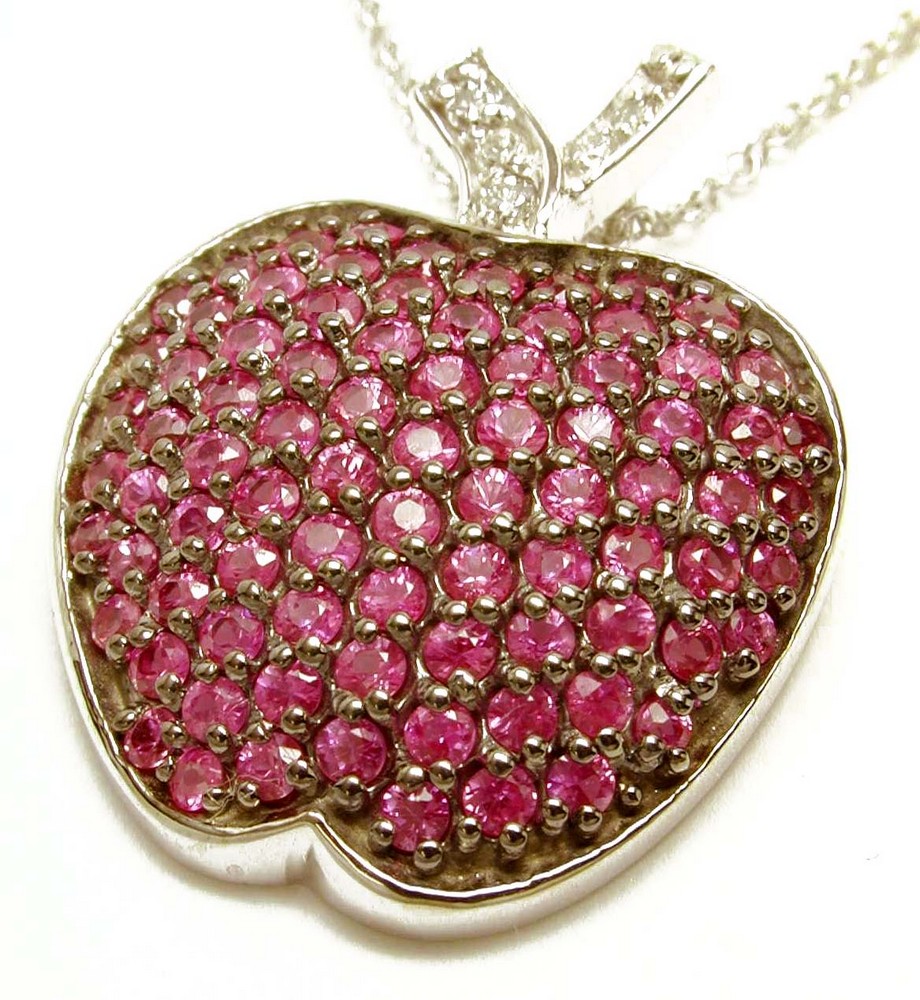 
Stunning Pink Sapphire and Diamond Apple Pendant
