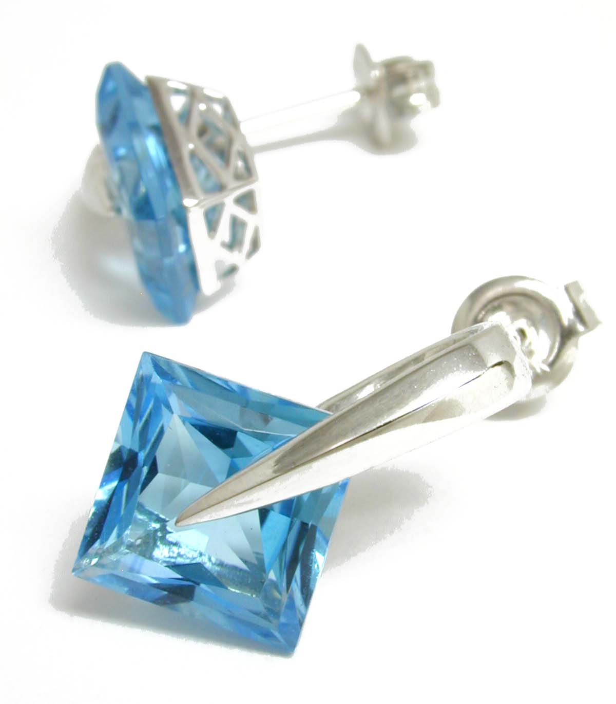 
Princess-cut Blue Topaz Tension-set Earrings
