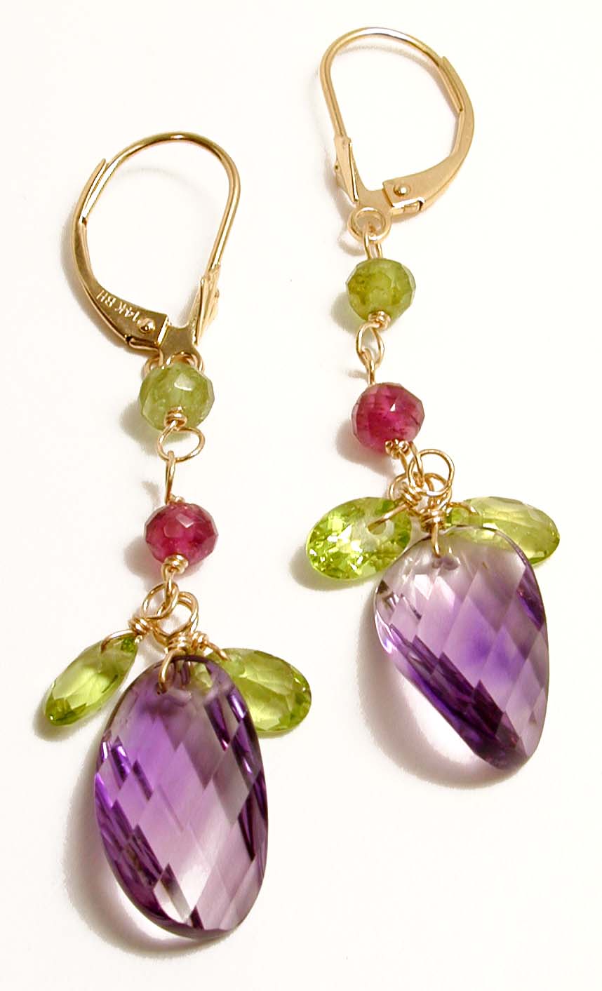 
Multicolor Gemstone and Amethyst Drop Earrings
