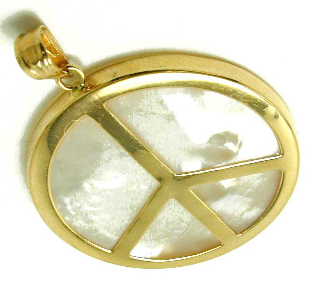 
Elegant Simulated Mother of Pearl Peace Sign Pendant
