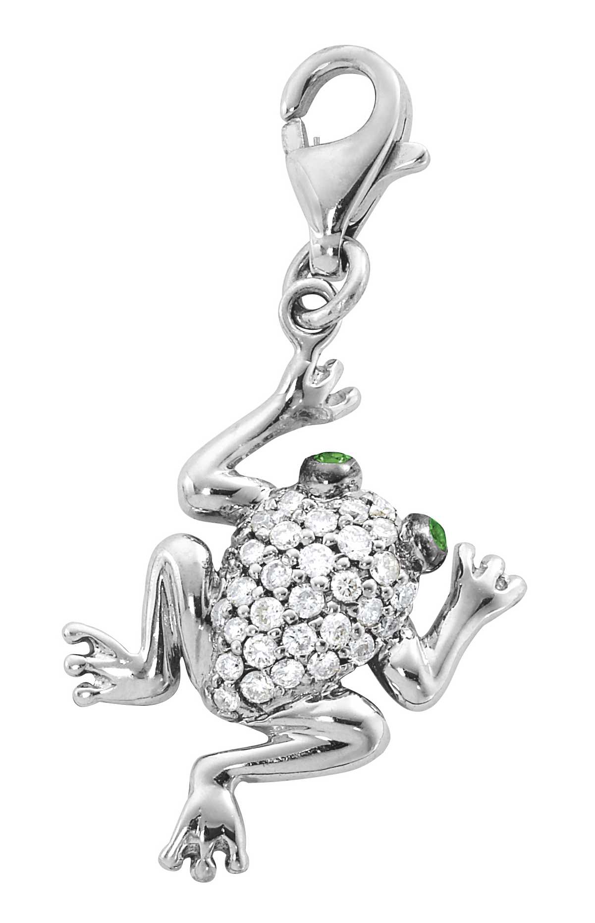 
14k White Frog Round 1.5 mm Green Garnet and Diamond Charm
