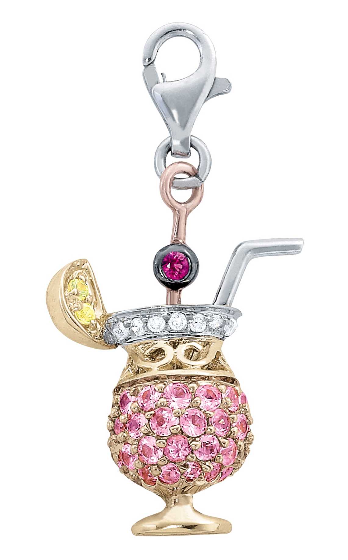 
14k White Cocktail Glass 1.5 mm Ruby and Diamond Charm
