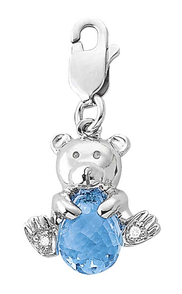 
14k White Teddy Bear 1.5 mm Blue Topaz and Diamond Charm
