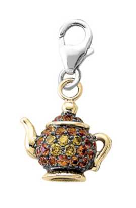 
14k Two-Tone Tea Pot Orange Sapphire and Diamond Charm
