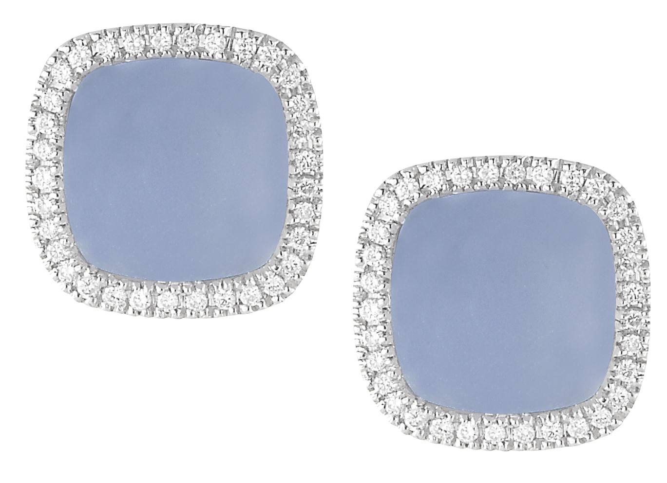 
14k White Spectacular 8.5 mm Chalcedony and Diamond Earrings
