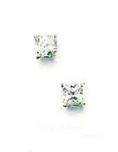 
14k White Gold 4 mm Square Cubic Zirconia Friction-Back Post Stud Earrings
