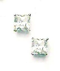
14k White Gold 7 mm Square Cubic Zirconia Friction-Back Post Stud Earrings

