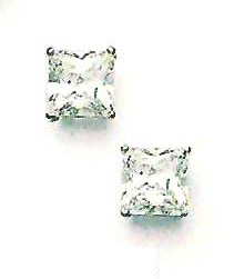 
14k White Gold 8 mm Square Cubic Zirconia Friction-Back Post Stud Earrings
