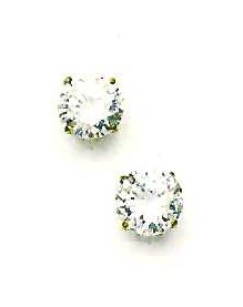 
14k Yellow Gold 8 mm Round Cubic Zirconia Friction-Back Post Stud Earrings

