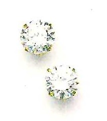 
14k Yellow Gold 9 mm Round Cubic Zirconia Friction-Back Post Stud Earrings
