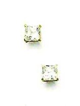 
14k Yellow Gold 4 mm Square Cubic Zirconia Friction-Back Post Stud Earrings
