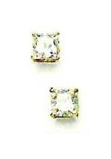 
14k Yellow Gold 5 mm Square Cubic Zirconia Friction-Back Post Stud Earrings

