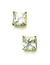 
14k Yellow Gold 6 mm Square Cubic Zirconia Friction-Back Post Stud Earrings
