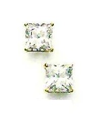 
14k Yellow Gold 7 mm Square Cubic Zirconia Friction-Back Post Stud Earrings
