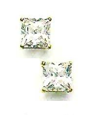 
14k Yellow Gold 8 mm Square Cubic Zirconia Friction-Back Post Stud Earrings
