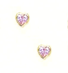 
14k Yellow Gold 5 mm Heart Rose-Pink Cubic Zirconia Screw-Back Stud Earrings
