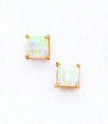
14k Yellow Gold 4 mm Square Simulated Opal Friction-Back Post Stud Earrings

