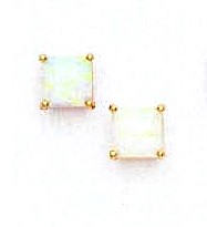 
14k Yellow Gold 6 mm Square Simulated Opal Friction-Back Post Stud Earrings
