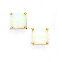 
14k Yellow Gold 7 mm Square Simulated Opal Friction-Back Post Stud Earrings
