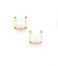 
14k Yellow Gold 5 mm Square Simulated Opal Friction-Back Post Stud Earrings
