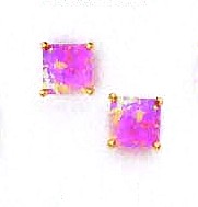 
14k Yellow Gold 6 mm Square Pink Simulated Opal Post Stud Earrings
