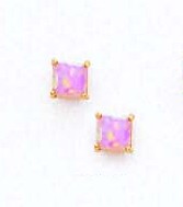 
14k Yellow Gold 4 mm Square Pink Simulated Opal Post Stud Earrings
