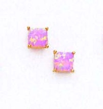 
14k Yellow Gold 5 mm Square Pink Simulated Opal Post Stud Earrings

