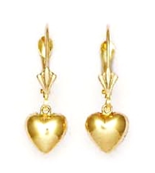 
14k Yellow Gold Drop Heart Lever-Back Earrings
