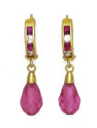 
14k Yellow Gold 9x6 mm Briolette Red Crystal Drop Hinged Earrings
