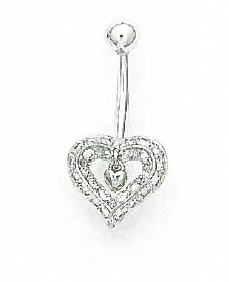 
14k White 1 mm Round Cubic Zirconia Open Heart Belly Ring

