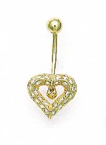 
14k Yellow Gold 1 mm Round Cubic Zirconia Open Heart Belly Ring
