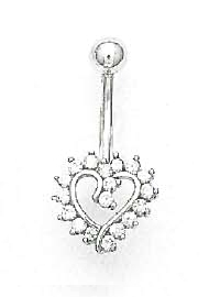 
14k White 1.5 mm Round Cubic Zirconia Open Heart Belly Ring
