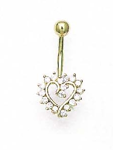 
14k Yellow Gold 1.5 mm Round Cubic Zirconia Open Heart Belly Ring
