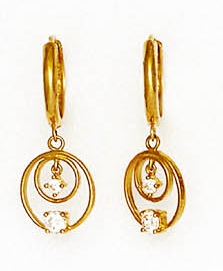
14k Yellow Gold Round Cubic Zirconia Circles Design Hinged Earrings
