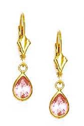
14k Yellow Gold 7x5 mm Pear Rose-Pink Cubic Zirconia Drop Lever-Back Earrings
