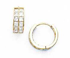 
14k Yellow Gold 1.5 mm Square Cubic Zirconia Hinged Earrings
