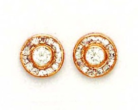 
14k Rose Round Cubic Zirconia Circle Friction-Back Post Earrings

